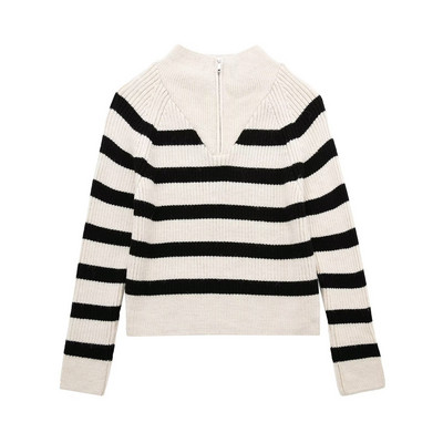 Γυναικεία 2022 Νέα μόδα Μαλλί με μισό φερμουάρ ριγέ πλεκτό πουλόβερ Vintage μακρυμάνικο γυναικεία πουλόβερ Κομψά μπλουζάκια