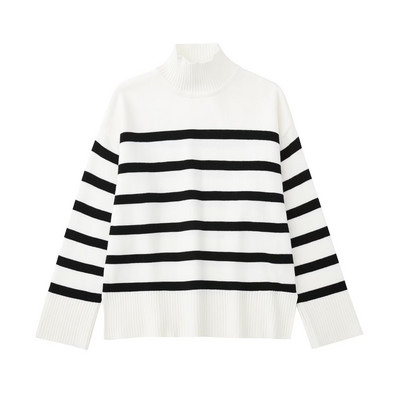 Γυναικεία 2022 Νέα μόδα Μαλλί με μισό φερμουάρ ριγέ πλεκτό πουλόβερ Vintage μακρυμάνικο γυναικεία πουλόβερ Κομψά μπλουζάκια