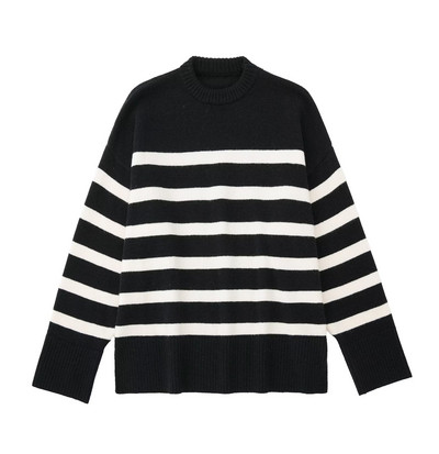 Γυναικεία 2022 Νέα μόδα Μαλλί με μισό φερμουάρ ριγέ πλεκτό πουλόβερ Vintage μακρυμάνικο γυναικεία πουλόβερ Κομψά μπλουζάκια