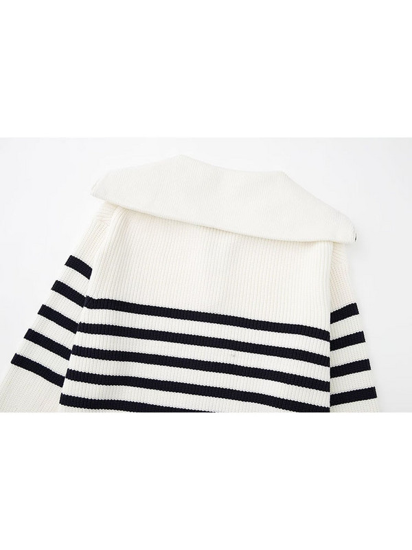 Γυναικεία 2022 Νέα μόδα Μαλλί με μισό φερμουάρ ριγέ πλεκτό πουλόβερ Vintage μακρυμάνικο γυναικεία πουλόβερ Κομψά μπλουζάκια