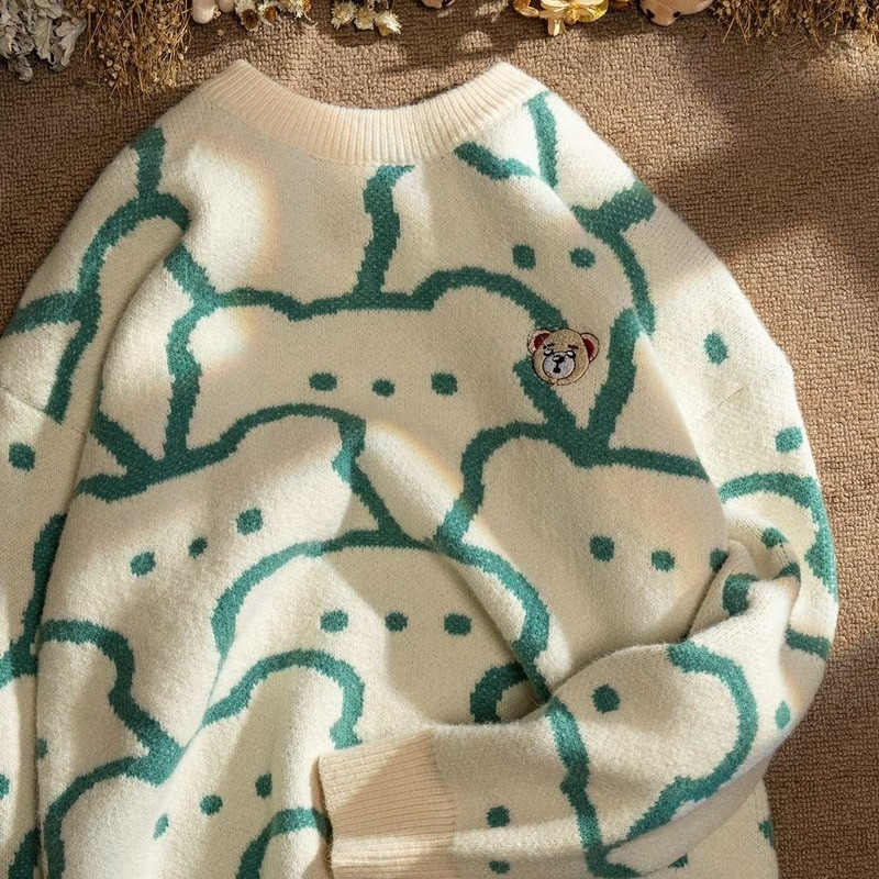 Χαριτωμένο και γλυκό ροζ πουλόβερ με μοτίβο αρκούδας για φθινόπωρο και χειμώνα 2021 νέο γυναικείο πουλόβερ με στρογγυλή λαιμόκοψη ιαπωνικού κολεγιακού στυλ