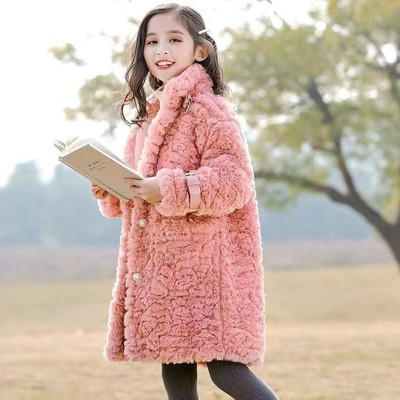 Βρεφικό χειμωνιάτικο μπουφάν Faux Fur Thick Toddler Teen Ζεστό μάλλινο γούνινο παλτό μακρύ μαργαριτάρι Βρεφικά ρούχα υψηλής ποιότητας Κοριτσίστικα ρούχα 3-18 ετών