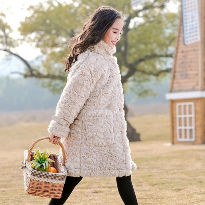 Βρεφικό χειμωνιάτικο μπουφάν Faux Fur Thick Toddler Teen Ζεστό μάλλινο γούνινο παλτό μακρύ μαργαριτάρι Βρεφικά ρούχα υψηλής ποιότητας Κοριτσίστικα ρούχα 3-18 ετών