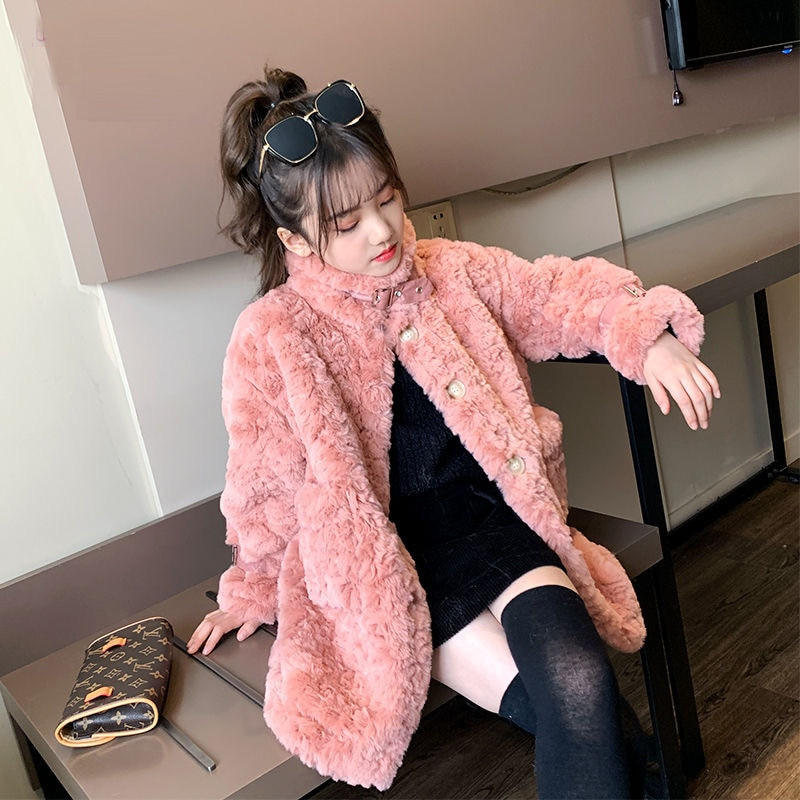 Βρεφικό χειμωνιάτικο μπουφάν Faux Fur Thick Toddler Teen Ζεστό μάλλινο γούνινο παλτό μακρύ μαργαριτάρι Βρεφικά ρούχα υψηλής ποιότητας Κοριτσίστικα ρούχα 3-18 ετών