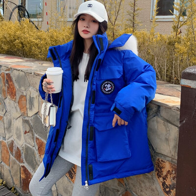 2022. gada ziemas jauns modes jaka ar kapuci, sieviešu biezāka ziemas āra sniega jaka pāra jaka mētelis