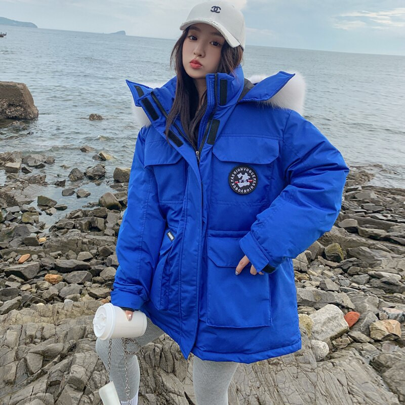 2022. gada ziemas jauns modes jaka ar kapuci, sieviešu biezāka ziemas āra sniega jaka pāra jaka mētelis