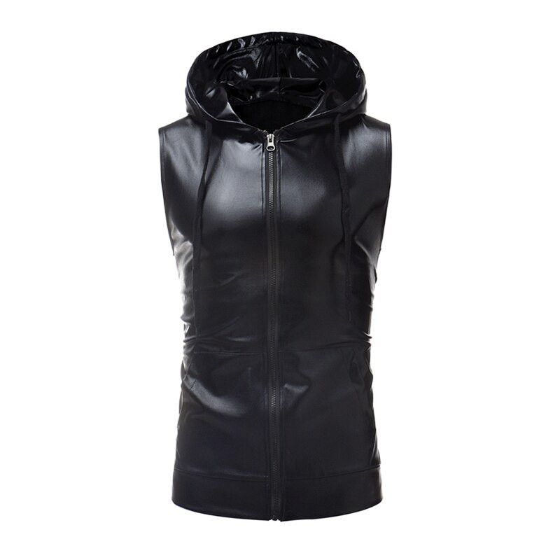 Ανδρικό γυαλιστερό ασημί χρυσό μεταλλικό νυχτερινό κέντρο πάρτι με φερμουάρ Αμάνικο μπουφάν με κουκούλα Ζακέτα με φερμουάρ Casual γιλέκο Παλτό Μπλουζ μπλουζ