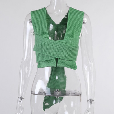 FSDA 2021 bezpiedurkņu trikotāžas džemperis, seksīgs rudens vasaras modes veste, melna, balta džemperis, sieviešu džemperis