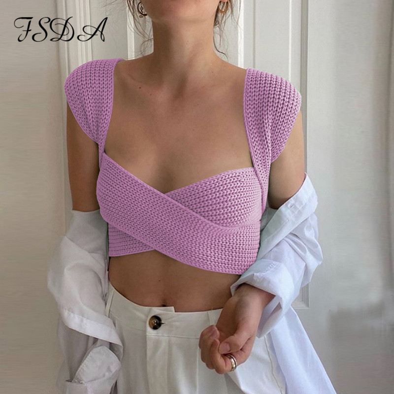 FSDA 2021 bezpiedurkņu trikotāžas džemperis, seksīgs rudens vasaras modes veste, melna, balta džemperis, sieviešu džemperis