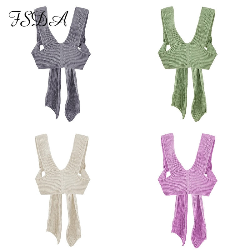 FSDA 2021 bezpiedurkņu trikotāžas džemperis, seksīgs rudens vasaras modes veste, melna, balta džemperis, sieviešu džemperis