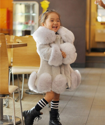 Χειμερινό μπουφάν παιδικό κορίτσι παρκά χαριτωμένο ζεστό παλτό από ψεύτικη γούνα γάμου για κορίτσια Παιδικά χειμωνιάτικα ρούχα Απαλά παιδικά παλτό για πάρτι