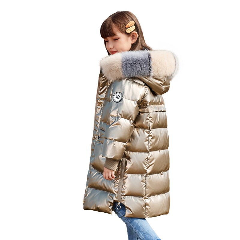 2022. gada ziemas dūnu jaka meitenēm, mākslīgās kažokādas bieza, silta, spīdīga meitene ziemas virsdrēbes mētelis 5–14 gadiem pusaudžu meitenes parka tērps