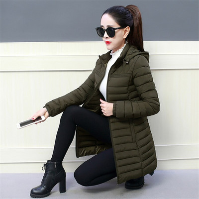 Χειμερινά παλτό μεγάλου μεγέθους 5XL με βαμβακερή φόδρα και κουκούλα Γυναικεία μεσαίου μήκους Ζεστά πάρκα Basic Solid Παλτό Snow Wear Top