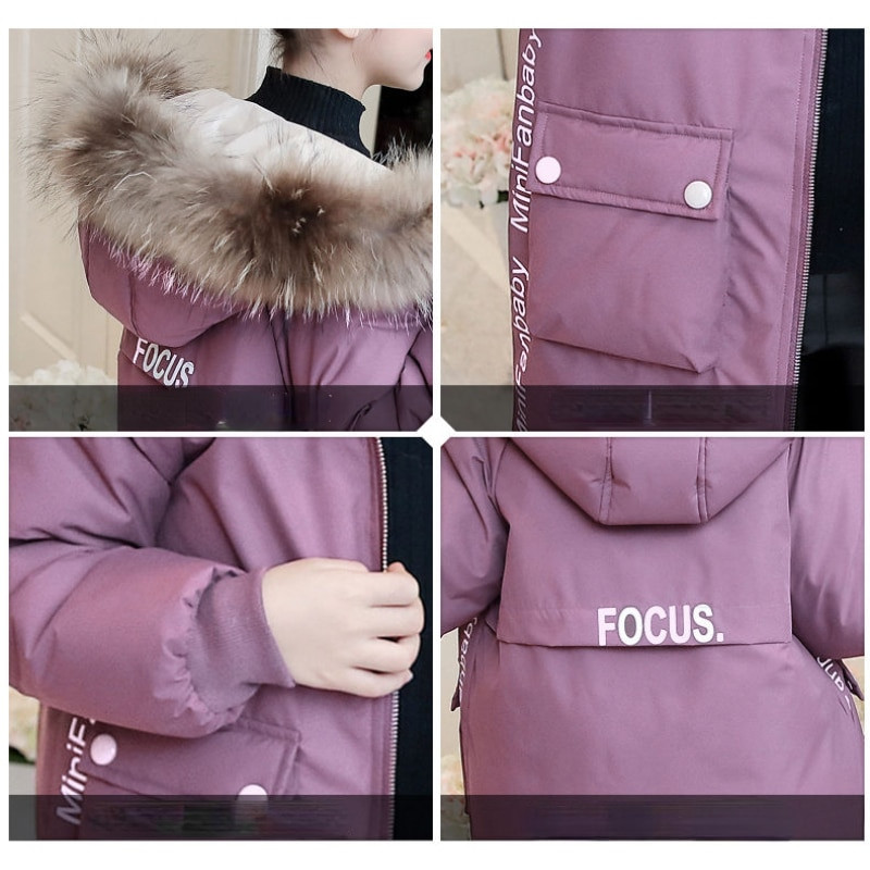 2022. gada jauns ziemas meitenes purpursarkans, melns, skaists šuves, nodiluma izturīgs, vēja un lietus necaurlaidīgs, biezs, silts, polsterēts jakas mētelis