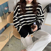 Trikotāža ar svītru pamatni Sieviešu pavasara apģērbs 2022. gada brīvs krekls ar apakšu korejiešu2g Y2g Argyle džemperis