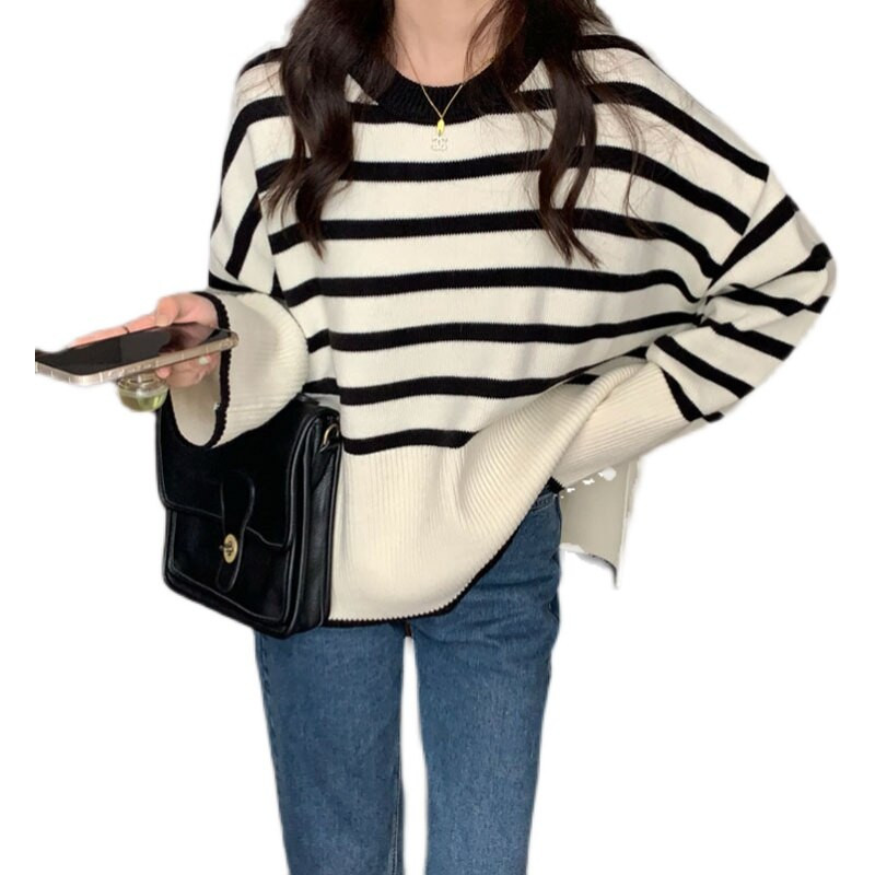 Trikotāža ar svītru pamatni Sieviešu pavasara apģērbs 2022. gada brīvs krekls ar apakšu korejiešu2g Y2g Argyle džemperis