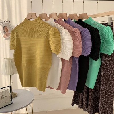 Γυναικεία πουλόβερ Neploe Πλεκτό πουλόβερ με μισό ζιβάγκο Καλοκαιρινό με κοντό μανίκι πουκάμισα με μασίφ πουκάμισα Κορεατικά με κούφια κοφτερά μπλουζάκια Y2K