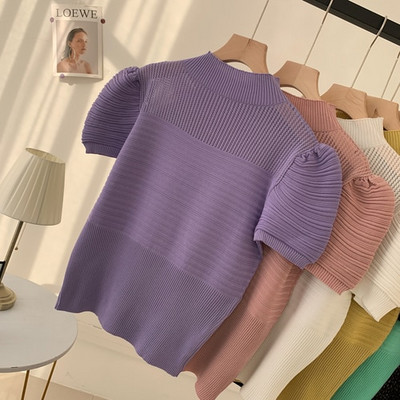 Γυναικεία πουλόβερ Neploe Πλεκτό πουλόβερ με μισό ζιβάγκο Καλοκαιρινό με κοντό μανίκι πουκάμισα με μασίφ πουκάμισα Κορεατικά με κούφια κοφτερά μπλουζάκια Y2K