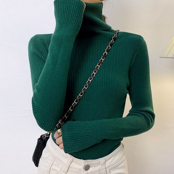 Γυναικείο πουλόβερ με ζιβάγκο φθινοπωρινό μακρυμάνικο λεπτό ελαστικό κορεάτικο απλό βασικό φθηνό μπλούζα μονόχρωμο Top Νέο 2022