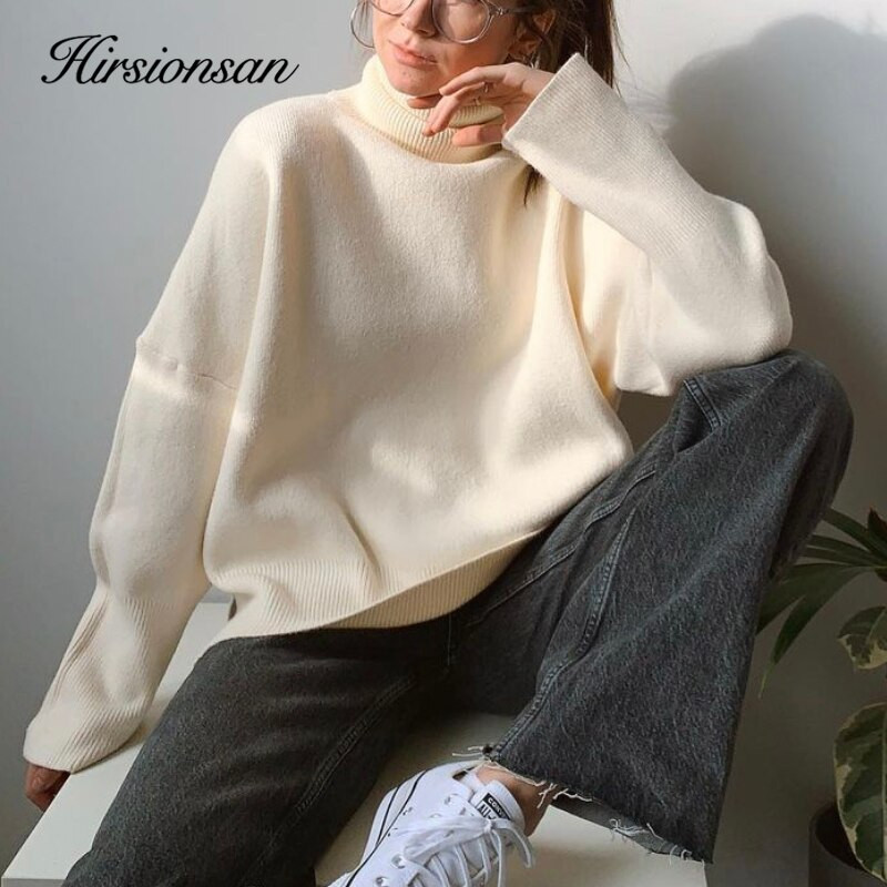 Hirsionsan bruņurupuča kakla kašmira džemperis sieviešu korejiešu stilā, elegants, biezs, silts sieviešu trikotāžas puloveri, brīvs ikdienas virsdrēbes 2021