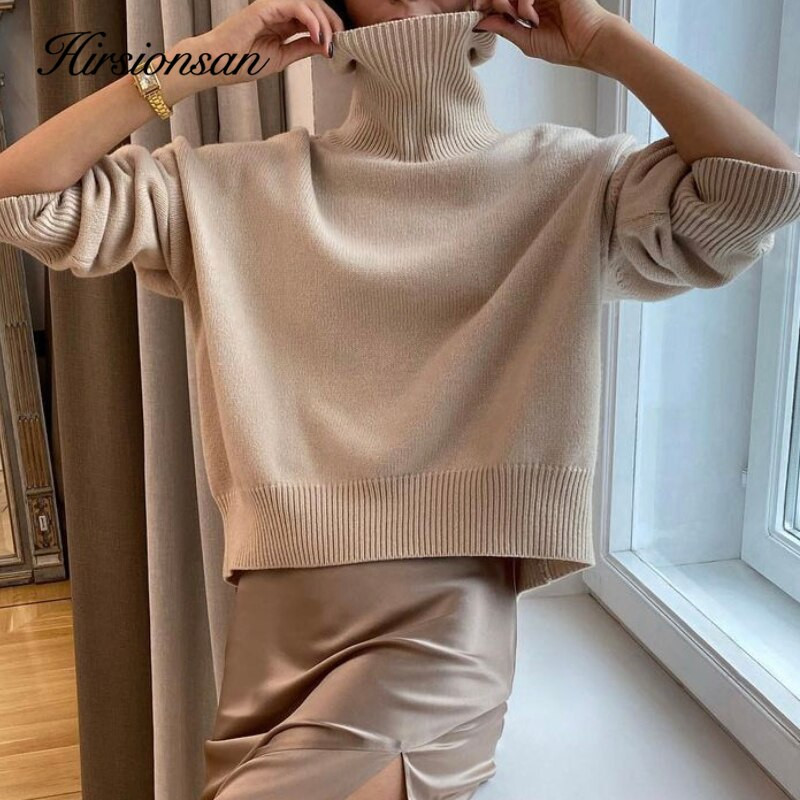 Hirsionsan bruņurupuča kakla kašmira džemperis sieviešu korejiešu stilā, elegants, biezs, silts sieviešu trikotāžas puloveri, brīvs ikdienas virsdrēbes 2021