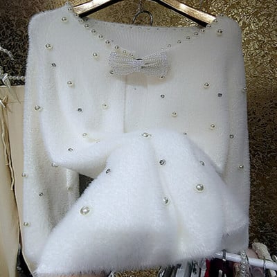 Супер блестящ перлен пуловер с перлени кристали, жилетка, пуловер, широки дамски дрехи