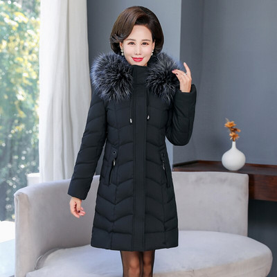 Sieviešu 2021. gada ziemas garais parka plāns, biezs kažokādas apkakles jaka Biroja sieviešu virsdrēbes Abrigo Mujer Invierno