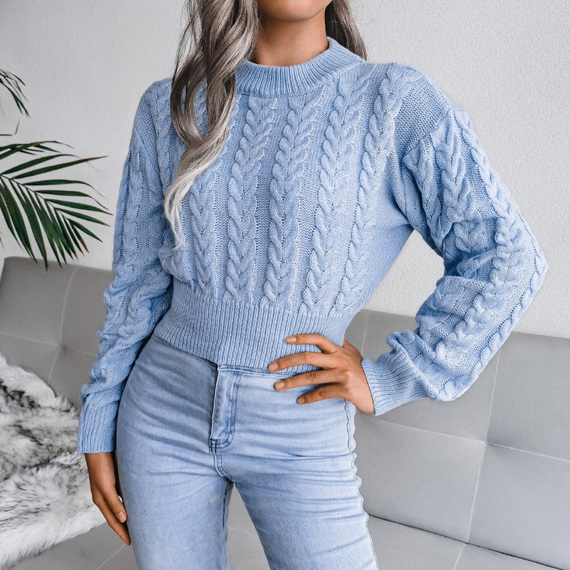 Rudens ziemas modes džemperis, trikotāžas džemperis ar O-veida kakla izgriezumu, nabu, ikdienas sieviešu džemperis ar garām piedurknēm, sieviešu džemperis 18132