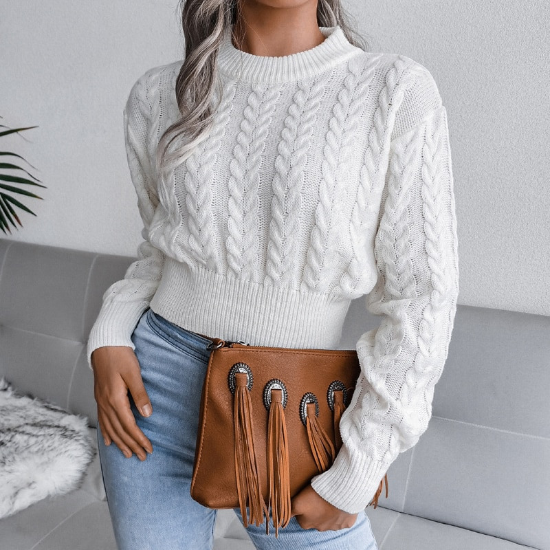 Rudens ziemas modes džemperis, trikotāžas džemperis ar O-veida kakla izgriezumu, nabu, ikdienas sieviešu džemperis ar garām piedurknēm, sieviešu džemperis 18132