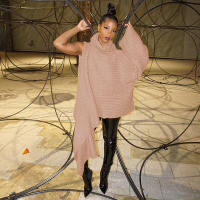 CM.YAYA Κομψά γυναικεία χειμερινά φθινοπωρινά streetwear με ένα μακρυμάνικο ασύμμετρο κίτρινο ζιβάγκο INS Πουλόβερ πουλόβερ πουλόβερ