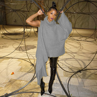 CM.YAYA Κομψά γυναικεία χειμερινά φθινοπωρινά streetwear με ένα μακρυμάνικο ασύμμετρο κίτρινο ζιβάγκο INS Πουλόβερ πουλόβερ πουλόβερ