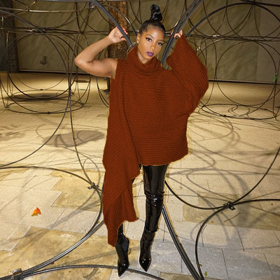 CM.YAYA Κομψά γυναικεία χειμερινά φθινοπωρινά streetwear με ένα μακρυμάνικο ασύμμετρο κίτρινο ζιβάγκο INS Πουλόβερ πουλόβερ πουλόβερ