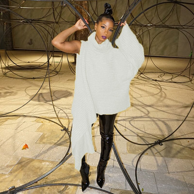 CM.YAYA Κομψά γυναικεία χειμερινά φθινοπωρινά streetwear με ένα μακρυμάνικο ασύμμετρο κίτρινο ζιβάγκο INS Πουλόβερ πουλόβερ πουλόβερ