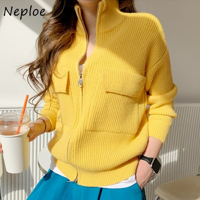 Neploe Korean Chic Candy Color Clothing Jesen Zima 2022. Slatka pletena vesta sa stojećim ovratnikom Kaput zadebljalog dizajna Kardigan