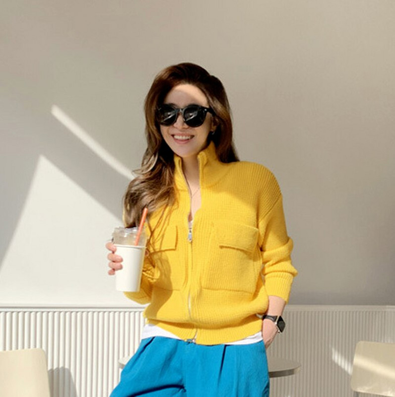 Neploe Korean Chic Candy Color Clothing Jesen Zima 2022. Slatka pletena vesta sa stojećim ovratnikom Kaput zadebljalog dizajna Kardigan