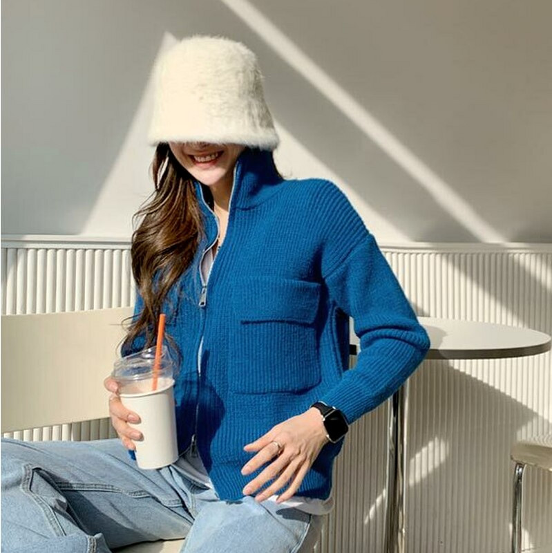 Neploe Korean Chic Candy Color Clothing Jesen Zima 2022. Slatka pletena vesta sa stojećim ovratnikom Kaput zadebljalog dizajna Kardigan