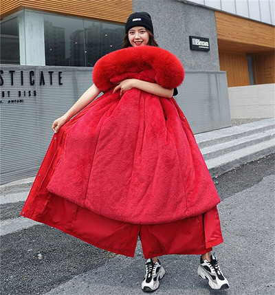 Νέο χειμερινό τζάκετ 2022 Γυναικεία πάρκα Χοντρή, ζεστή φόδρα από γούνα, μακριά γούνα, γυναικεία κουκούλα, φλις επένδυση, αποσπώμενα εξωτερικά ενδύματα 6XL