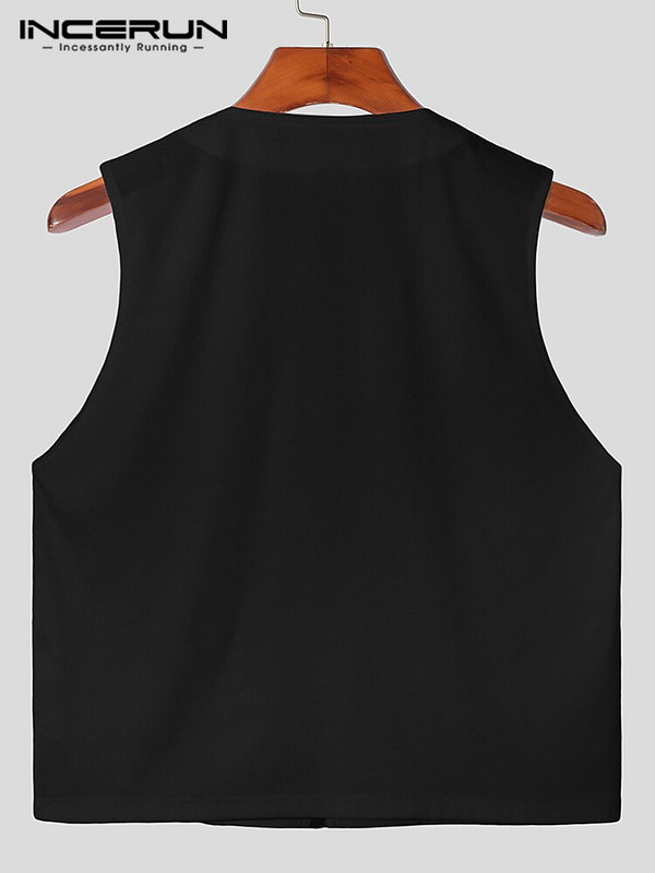 Naktskluba ballīšu stila jauni vīriešu masīvmetāla veste ar pogām, ikdienas vestes ar V veida kakla izgriezumu bez piedurknēm vīriešiem S-5XL INCERUN Topi 2022