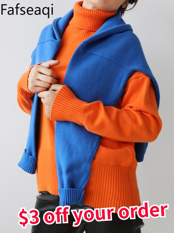 Augstas kvalitātes sieviešu apkakles 2022. gada zaļš ziemas biezs, silts pulovers, trikotāžas džemperi sievietēm, melns, mīksts oranžs džemperis