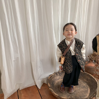 Νέο φθινόπωρο 2022 βρεφικά κοριτσάκια βαμβακερά γιλέκα με φλοράλ στάμπα σε κορεατικό στυλ παιδικό αμάνικο παλτό Παιδικό ζεστό γιλέκο