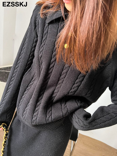 jesen zima polo izrez široki debeli džemper kardigani ženski pleteni gornji dio ležerni puloveri dugih rukava ženski džemper velike veličine