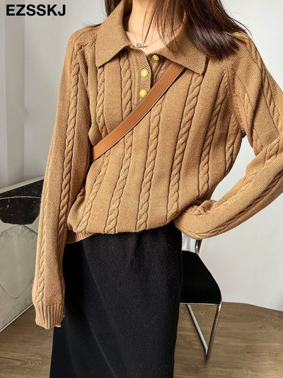 jesen zima polo izrez široki debeli džemper kardigani ženski pleteni gornji dio ležerni puloveri dugih rukava ženski džemper velike veličine