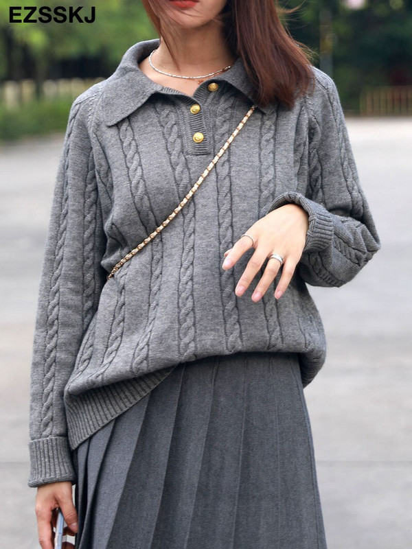 jesen zima polo izrez široki debeli džemper kardigani ženski pleteni gornji dio ležerni puloveri dugih rukava ženski džemper velike veličine