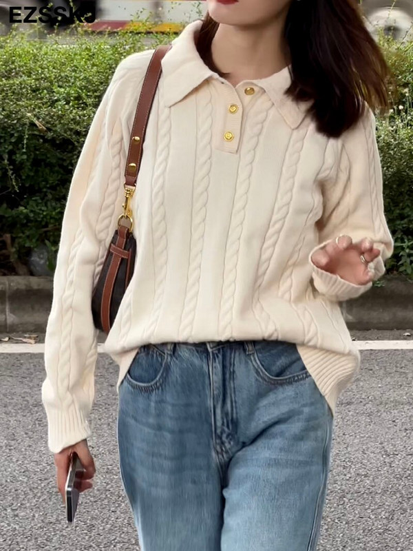 jesen zima polo izrez široki debeli džemper kardigani ženski pleteni gornji dio ležerni puloveri dugih rukava ženski džemper velike veličine