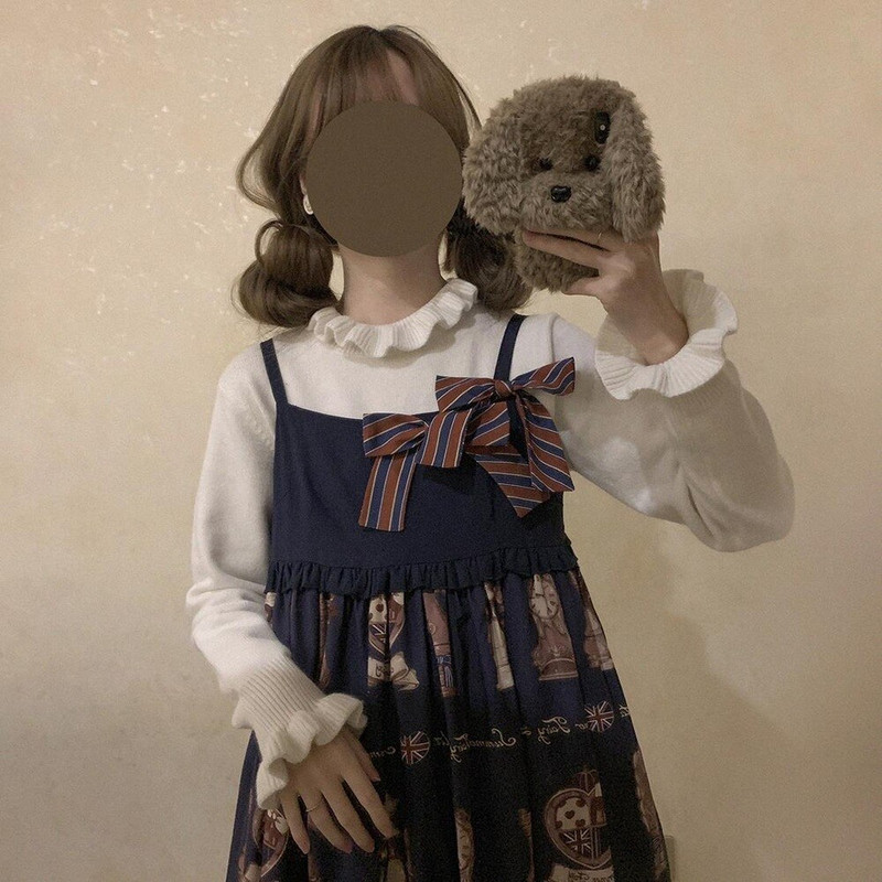 Πουλόβερ Γυναικεία Kawaii Ruffles Design College Solid Chic Γυναικεία Πουλόβερ Παντός αγώνα Ulzzang Simple μαλακά μακρυμάνικα γυναικεία πλεκτά