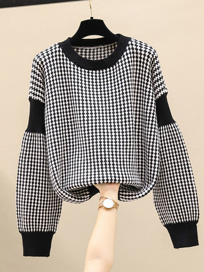 Γυναικεία πουλόβερ TIGENA 2022 Φθινόπωρο Χειμώνας με ριγέ πουά στάμπα Απλή φαρδιά μακρυμάνικη πλεκτά γυναικεία μπλουζάκια