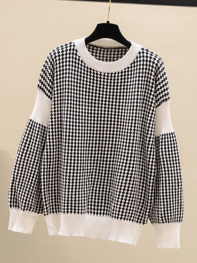 Γυναικεία πουλόβερ TIGENA 2022 Φθινόπωρο Χειμώνας με ριγέ πουά στάμπα Απλή φαρδιά μακρυμάνικη πλεκτά γυναικεία μπλουζάκια