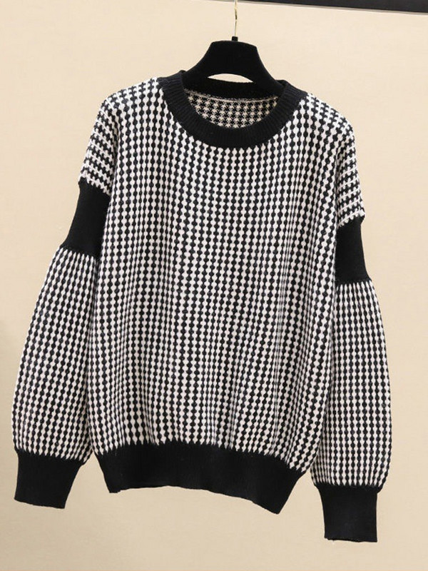 Γυναικεία πουλόβερ TIGENA 2022 Φθινόπωρο Χειμώνας με ριγέ πουά στάμπα Απλή φαρδιά μακρυμάνικη πλεκτά γυναικεία μπλουζάκια