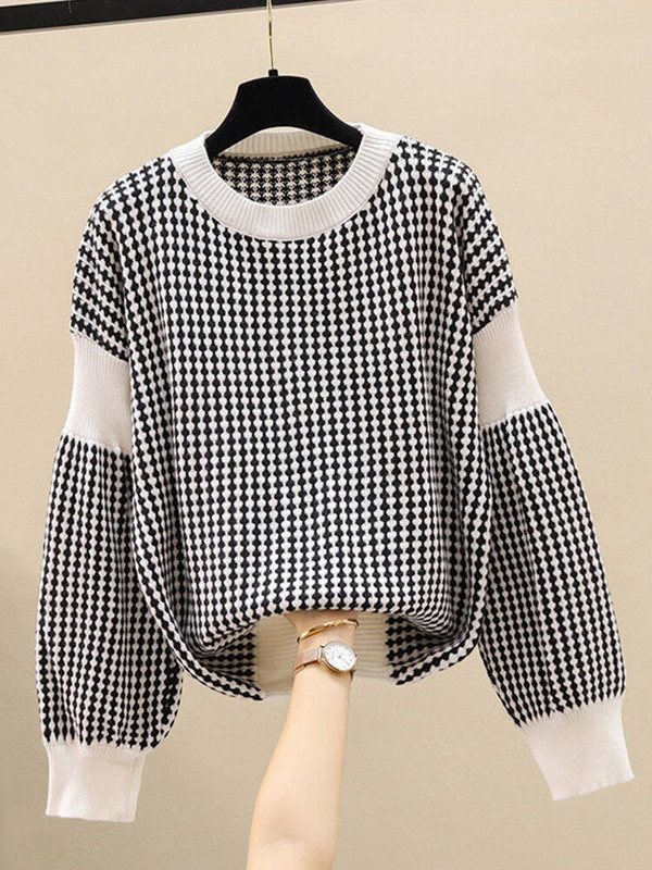 Γυναικεία πουλόβερ TIGENA 2022 Φθινόπωρο Χειμώνας με ριγέ πουά στάμπα Απλή φαρδιά μακρυμάνικη πλεκτά γυναικεία μπλουζάκια