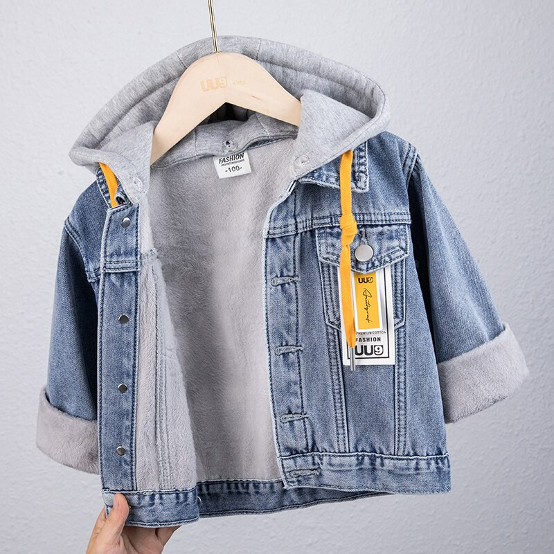 3-14 gadus veci bērni zēni džinsa jakas samta silts mētelis rudens ziema noņemama kapuce bērniem pusaudži džinsi mēteļi virsdrēbes